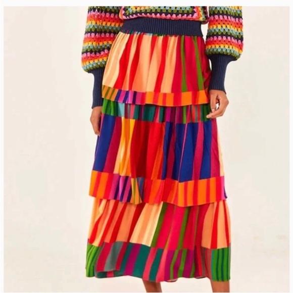Farm Rio Sunset Stripes Tiered Midi Skirt - Picture 3 of 5